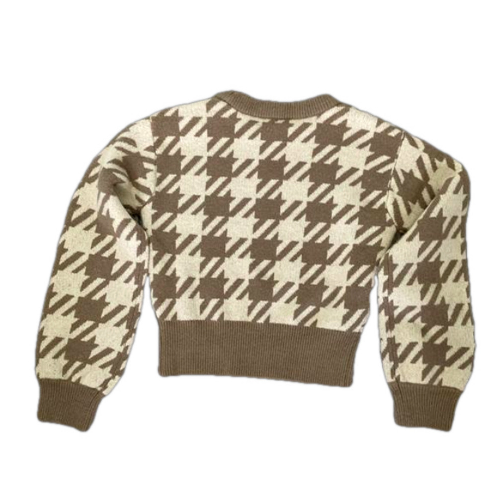 Oak & Fort Cropped Sweater, Oversized Houndstooth Pattern, Ribbed Hem/Cuffs, XS - Picture 10 of 10